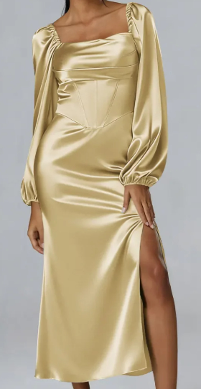 AW BRIDAL sz 6 light gold crystal satin Tabitha formal party midi dress NEW 0B8
